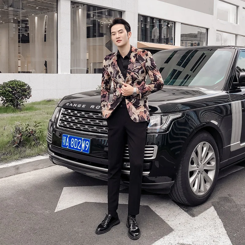 2019 принт человек блейзер Hombre Человек пиджак Slim Fit деловой повседневный модная
