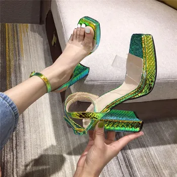 

Fashion Colorful Serpentine Ankle Buckle Strap Women Platform High Heels Summer New Sandals Party Wedding Stiletto Shoes