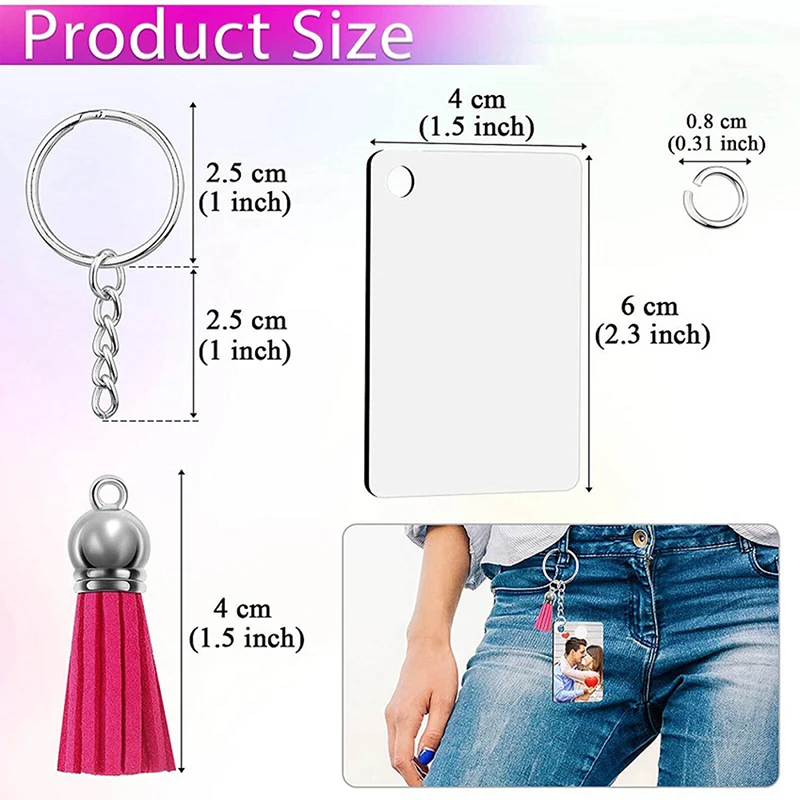 Wholesale WADORN 4Pcs 4 Style Sublimation Keychain Blanks 