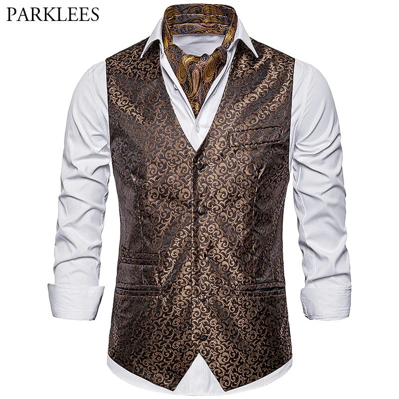 

Designer Men's 2019 New Fashion Single-Breasted Printed Vest Male Wedding Party Slim Fit Waistcoat Men Gilet Costume Homme