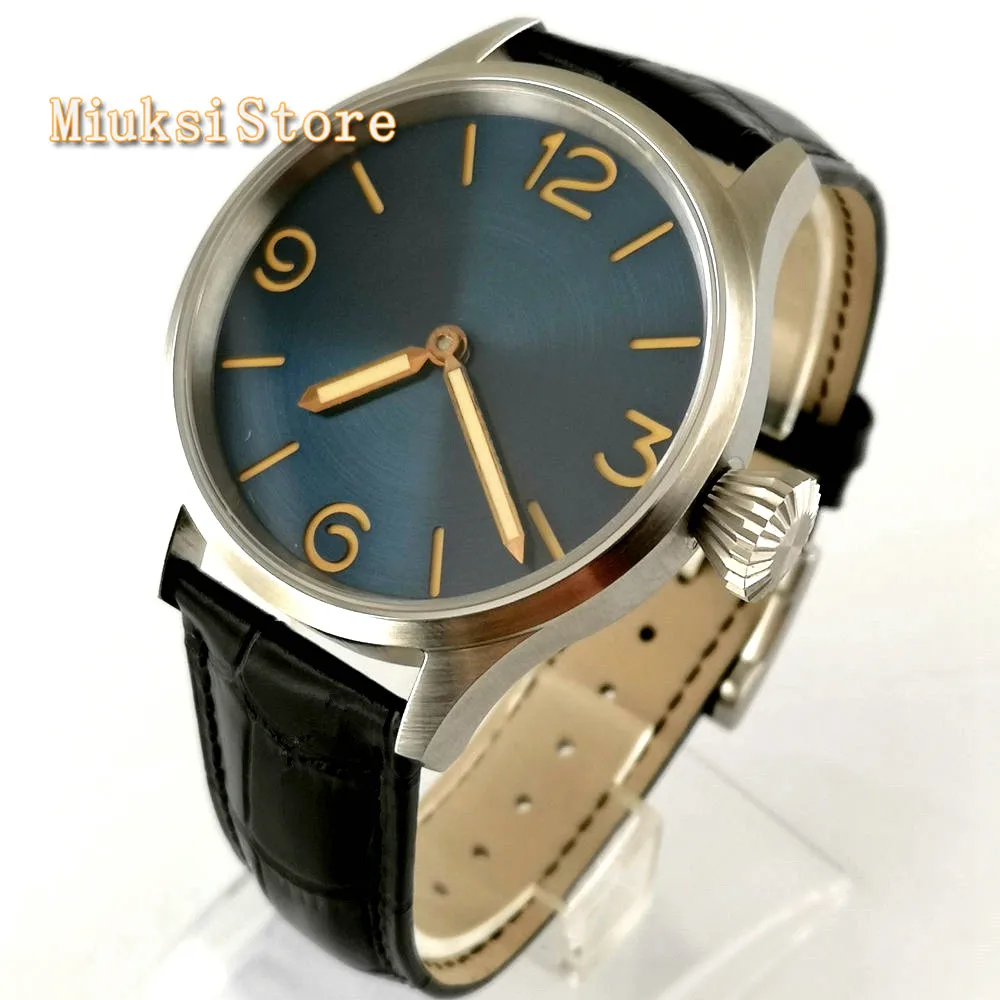 43 мм PARNIS классические роскошные сапфировое стекло синий циферблат светящиеся руки кристалл ручной обмотки водонепроницаемые мужские механические часы подарок