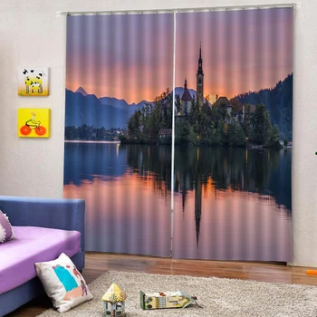 

Autumn Lake Scenery Window Curtains For Bedroom Living Room Children Drapes Fabric 3D Curtain Baby Ultra-thin Micro Blackout