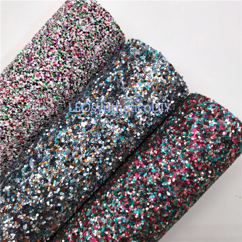 

Mini Roll 30x134CM Mixed Glitter Fabirc, Chunky Glitter Leather, Glitter Leather Roll For Making Bows LEOsyntheticoDIY SK060