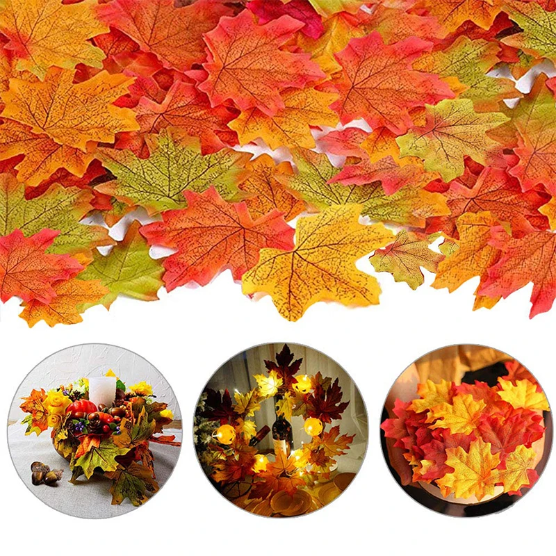 50pcs artificial maple leaves for halloween decoration Autumn leaves for wedding table decorations Crafts Thanksgiving Day Decor