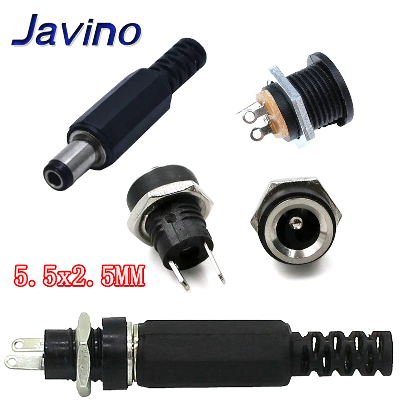 

10PCS DC Power Connector pin 2.5x5.5mm Female Plug Jack + Male Plug Jack Socket Adapter PCB Mount DIY Adapter Connector 5.5x2.5
