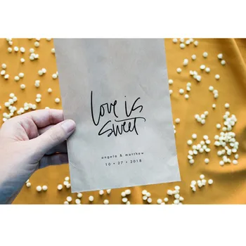 

Custom Wedding Favor Bags with name date, Love is Sweet treat bag, wedding Party Candy Cookie Desserts Bag, Thank you favor bags