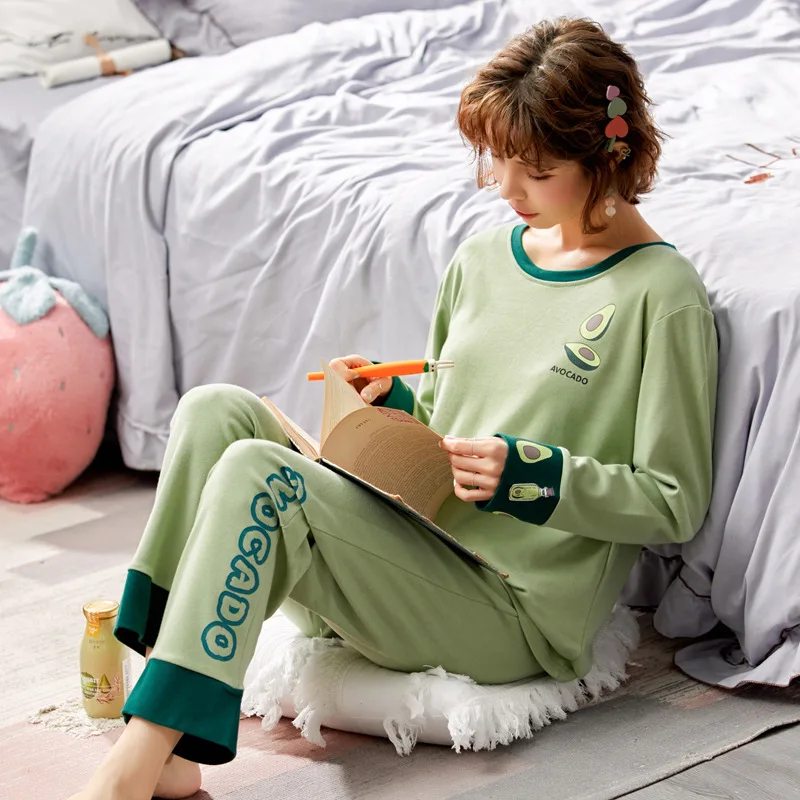 

6625 # Cattle. Oil. Fruit TT Pullover High Quality Pure Cotton Long Sleeve Sweet INS-Style Pajamas Tracksuit Two-Piece Set