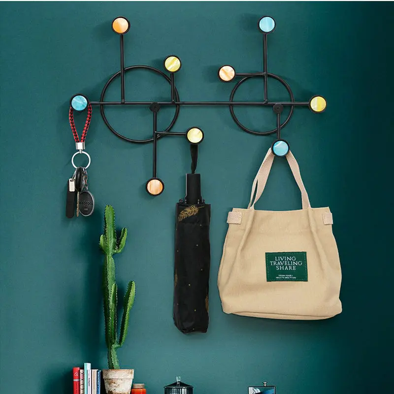 Geometric Iron Art Wall Decoration Coat Key Hanger Hook Black Steel Golden Tips for Bar Cafe Home Living Room wall decoration hook