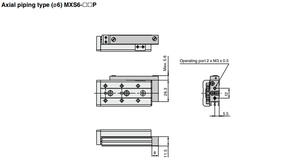 Cilindro de mesa para deslizamento pneumático, mxs8