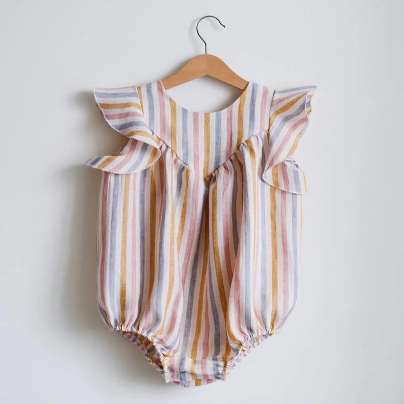 Summer Baby Girl Rompers 0-24M Striped Sleeveless One-Pieces Newborn Baby Girl Boy Clothes Cotton&Linen Baby Girl Outfit Newborn Knitting Romper Hooded  Baby Rompers