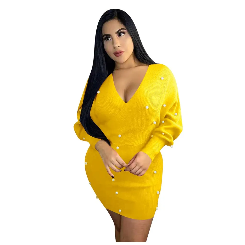 Dress Women's Dress Polyester Dress Women Deep V Neck Long Sleeve Womens Dresses For Celebrations And Parties