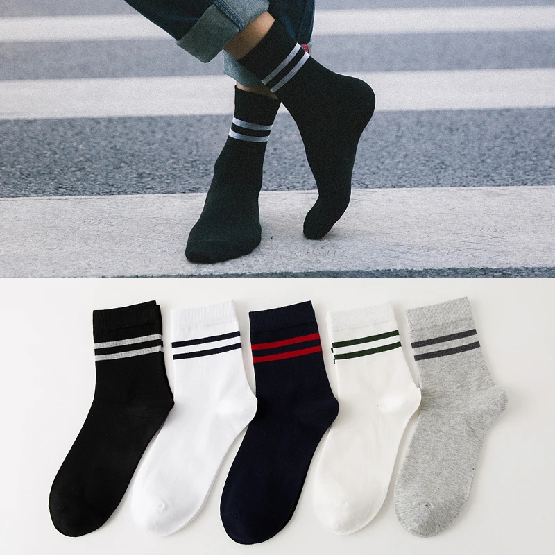 

5 Pairs Autumn Winter stripe Classic Cotton Crew Socks For Male Casual Business Men's Socks Dress Socks Man Meias