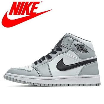 

Original NIke Air Jordan 1 Mid Light Smoke Grey Men's and Women's Basketball Shoes Outdoor Size 36-45 554724-092