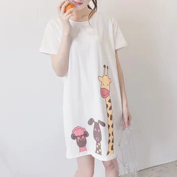

Nightgown Summer Cotton Short Crew Neck Knee-length Mid-length