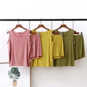 

Modal Women's Summer Vest Sweet Pajamas Two-Piece Set Thin Loose-Fit Suspender Shorts Casual Large Size Pajamas Set