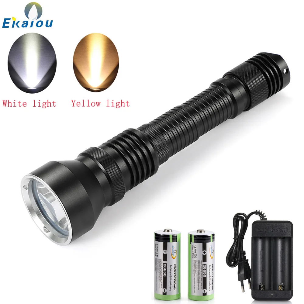 

XHP70.2 High Brightness Professional Diving Flashlight White/Yellow LED Dive Light 18650/26650 Underwater Tactical Hunting Lamp