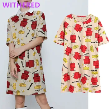 

Withered summer dress women england high street cartoon peanut loose knitted vestidos de fiesta de noche vestidos mini dress top