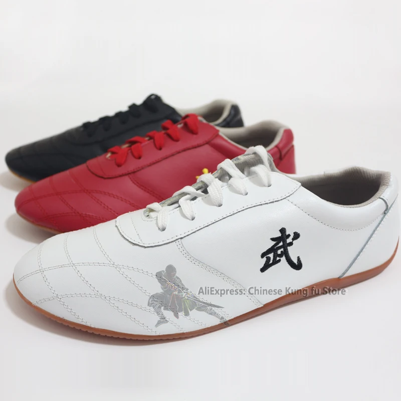 Martial Arts Shoes Unisex Soft Leather Kung fu Tai chi Wushu Sports Sneakers Choose One Size Bigger