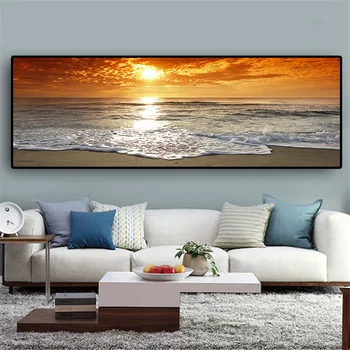 

Sunsets Natural Sea Beach Landscape Posters and Prints Canvas Painting Panorama Scandinavian Wall Art Picture for Living Room