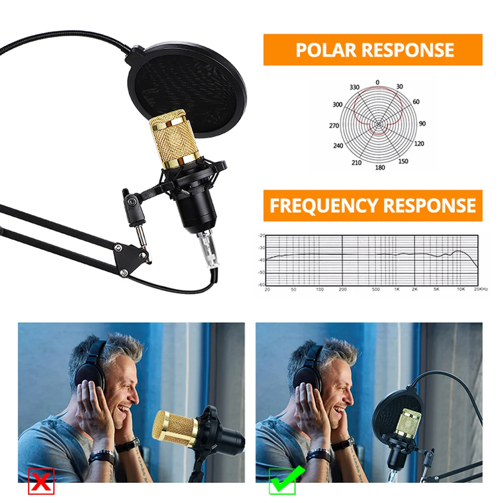 BM800 Professional Studio Microphone Condenser Audio Wired Microphone For Radio Braodcasting Singing Mic Holder 2