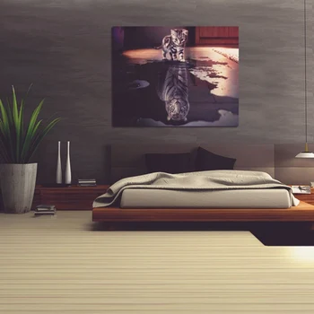 

1pc Handicrafts Cat Reflection Tiger 5D Diy Diamond Painting Cross Stitch Animal Diamond embroidery Mosaic European Home Decor t