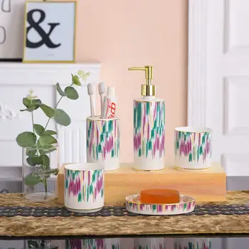

Bathroom Accessories Set Toothbrush Cup Holder Toothpaste Dispenser Colorful Porcelain Bathroom Hotel Home Decor Ceramic Luxury