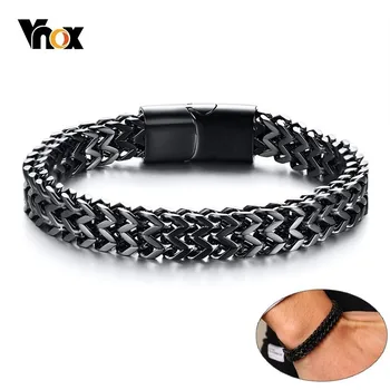 

VNOX Stylish Mens Double Wheat Chain Bracelet 8.5MM Stainless Steel Black Color Punk pulseira masculina 19/21cm