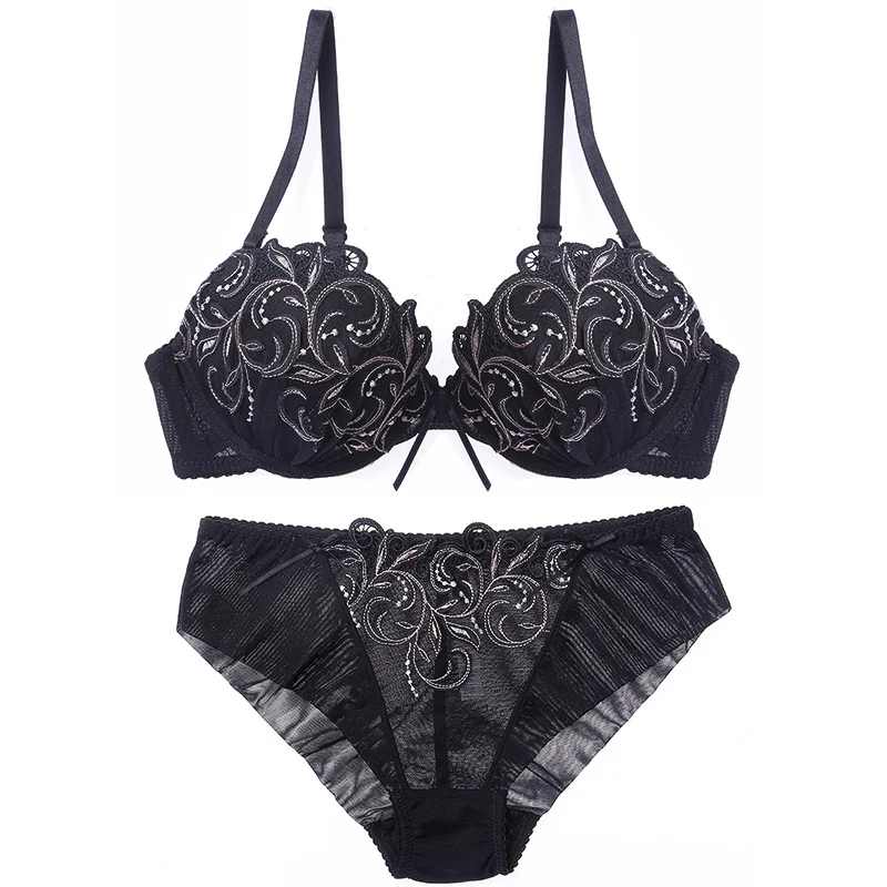 BLACK Set Lilymoda женское сексуальное горячее эротичное Прозрачное нижнее белье ультратонкий бюстгальтер комплект с кружевом вышивка бесшовные трусики нижнее белье бюстгальтер - Цвет: BLACK Set