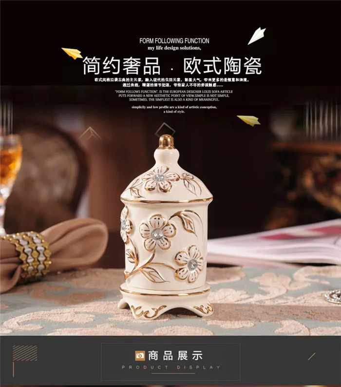 Luxury Gold Toothpick Cotton Holder Dispenser Distributor Porcelain For Dining Table Restaurant Kitchen KTV Storage Organizers