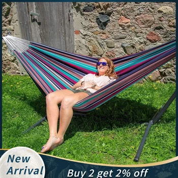 

Thick Widened Canvas Single/double Indoor Striped Hammock Comfort Durability Yard Large Hammocks Hanging Chair Garden Furniture