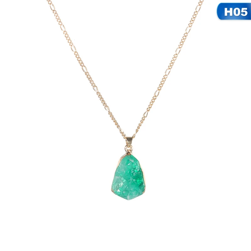 Натуральный камень кварц кулон ожерелье Красочный золотой цвет камень ожерелье s для женщин ювелирные изделия подарок - Окраска металла: H05