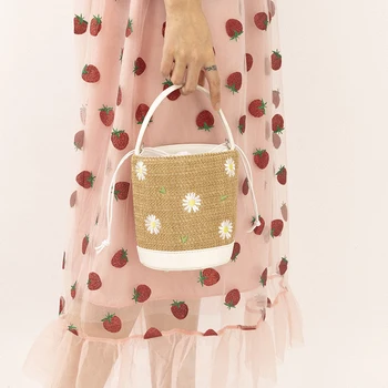 

Sweet Lady Bag 2020 New Niche Design Woven Embroidered Bucket-bag Crossbody-bag Casual Drawstring Handbag A235