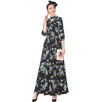 

Autumn Luxury Chiffon Vintage Long Dress Print Flower Evening Party Dress Lolita Style Night Maxi Clothing DZ2168