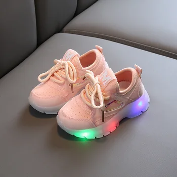 

Children Baby Girls Boys Breathable Mesh Led Luminous Sport Run Sneakers Shoes Children's suit High Quality