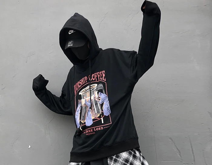 AELFRIC Dark Lord/мужские толстовки с капюшоном и буквенным принтом,, Harajuku, уличная одежда, хип-хоп пуловер, модные повседневные хлопковые толстовки