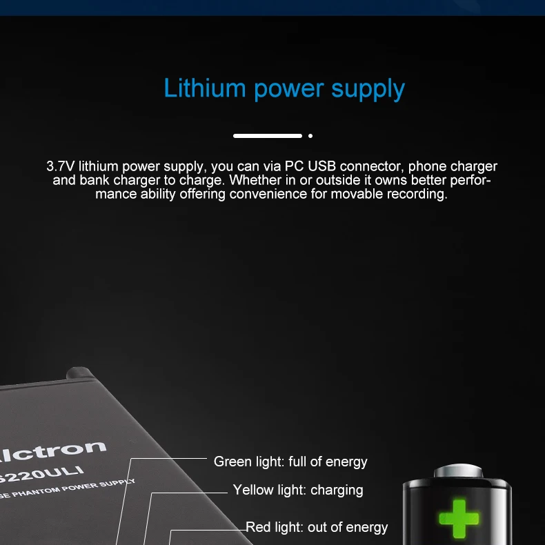 Alctron PS220ULI 3,7 V литиевый аккумулятор 48V фантомный источник питания используется в студии, сценической производительности. 3,7 в/адаптер два источника питания