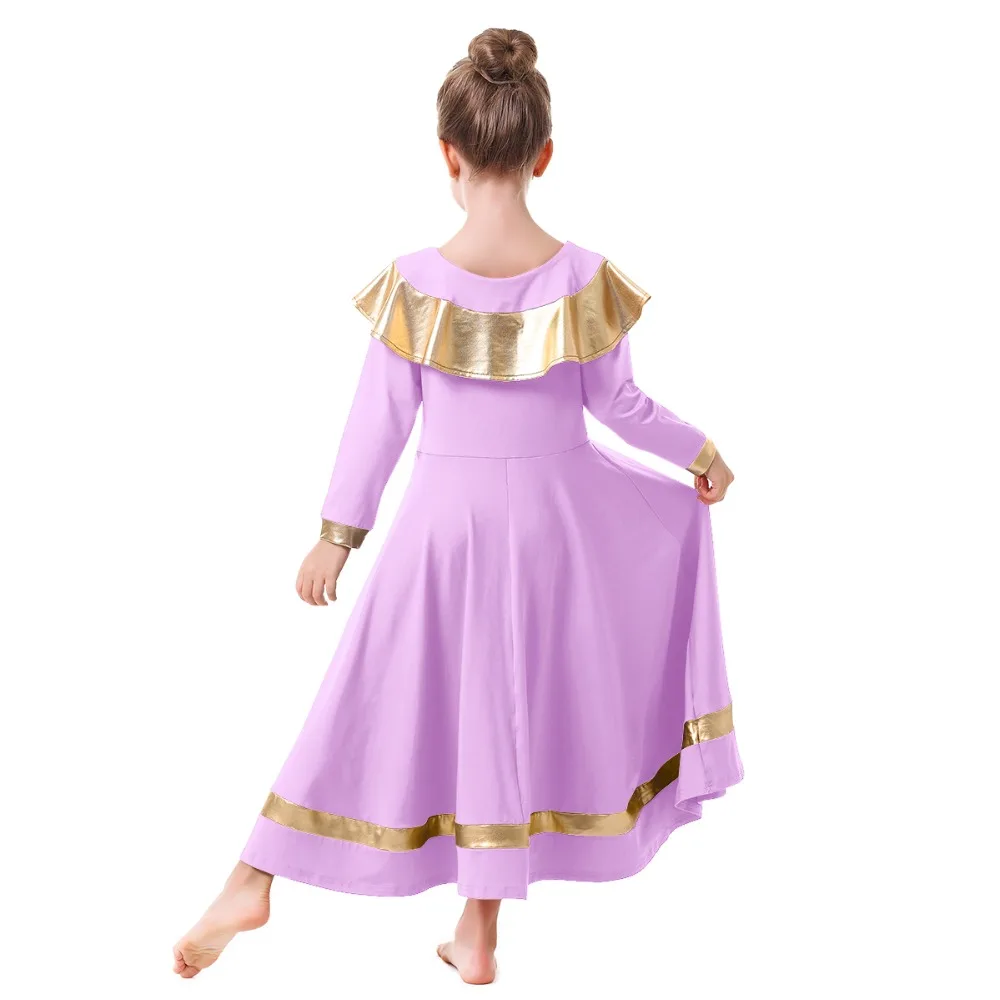 Ballet Dress Girls Child Liturgical Praise Dance Dress Metallic Splice Praise Dress Girls Kids Church Clothes for Girls Dance