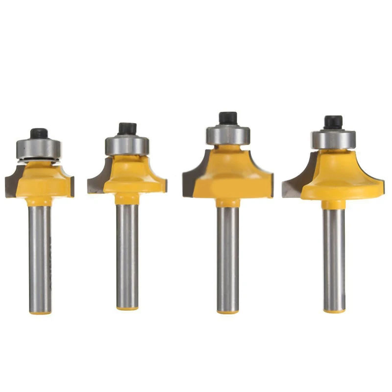 4pcs 1/4" Shank Round Over Router Bit Set 1/2" 3/8" 1/4" 1/8" Radius Cutter Tool For Milling Tools