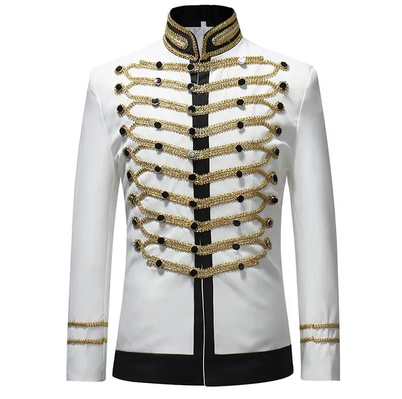 Shujin Мужской однобортный пиджак мужской военный сценический костюм модный театральный костюм вечерние Блейзер Hommes размера плюс - Цвет: White