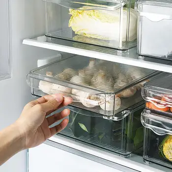 

Kitchen Refrigerator Storage Box Slide Plastic Freezer Fridges Space Saver Holder Food Container Organizer Rack Shelf With Cover