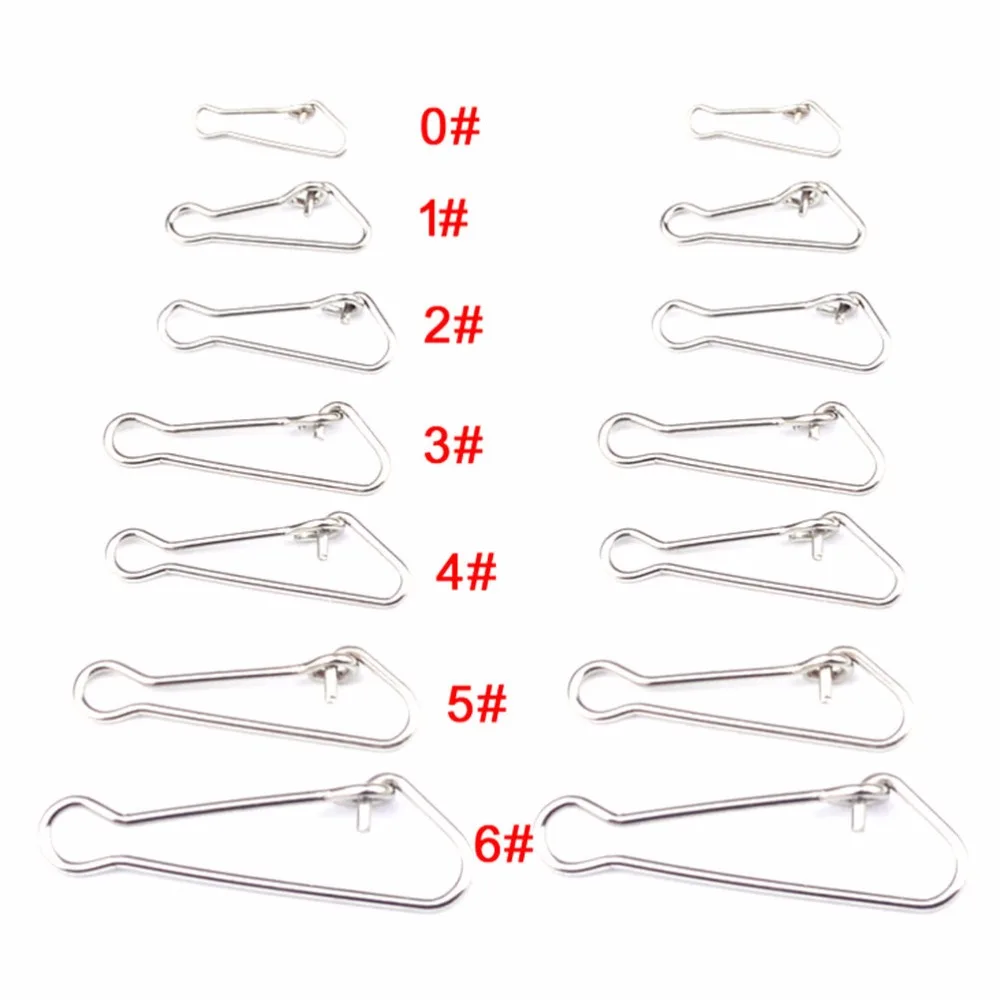 100Pcs 0# - 6# 7 Sizes Stainless Steel Hooked Snap Fishing Barrel Swivel Safety Snaps Hooks Fishing Hook Line Connectors