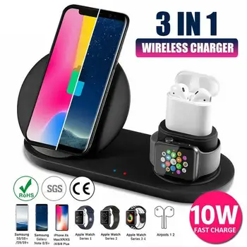 

10W Qi Wireless Charger Stand For Iphone X XS MAX XR 8 Fast Charging Dock Station For 4 3 2 1 Airpods Xiaomi Airdots
