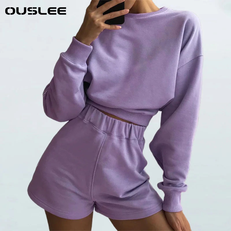 Костюм спортивный OUSLEE женский из 2 предметов короткий топ с высокой талией и