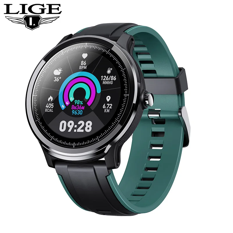 LIGE новые умные часы для мужчин и женщин полный сенсорный экран для сердечного ритма Монитор артериального давления спортивные фитнес-часы для Android IOS - Цвет: green