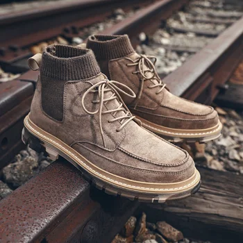 

New Genuine Leather Ankle Boots Autumn Winter Men's Boots Fashion Warm Velvet Boots Outdoor Working Snow Boots Men Shoes