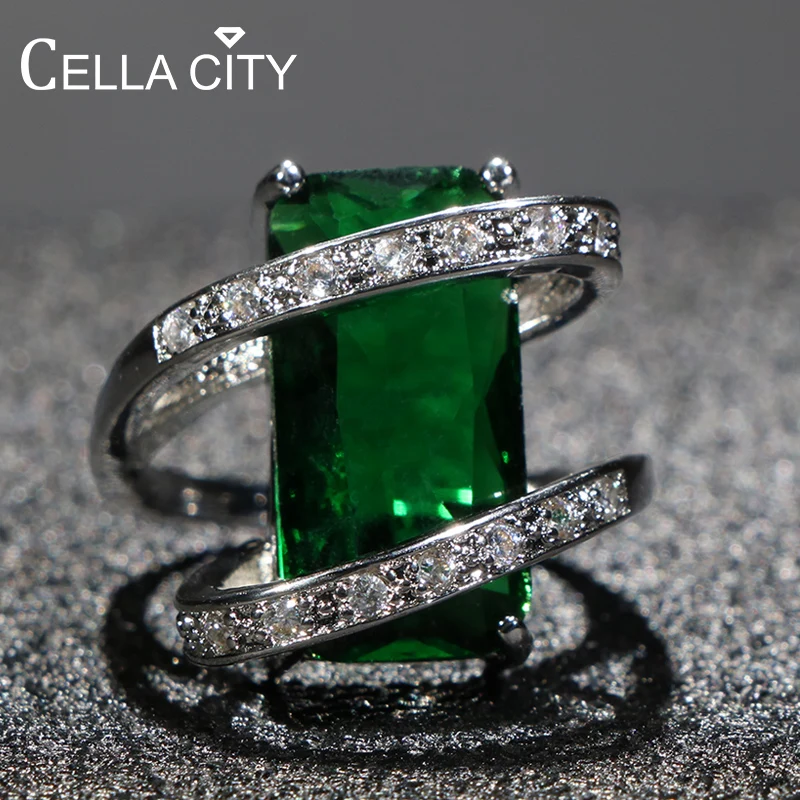Cellacity 925 silver Ring for Women with 10*20mm Rectangle Emerald Gemstones Silver Jewelry Anniversary Party Gift size 6-10 Cellacity 925 silver Ring for Women with 10*20mm Rectangle Emerald Gemstones Silver Jewelry Anniversary Party Gift size 6-10