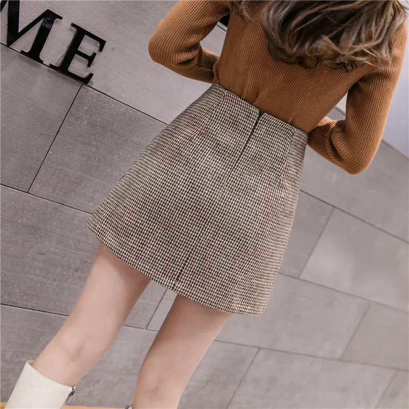 Flectit, винтажная мини-юбка из твида с контрастными карманами и пуговицами спереди, женские осенние зимние наряды