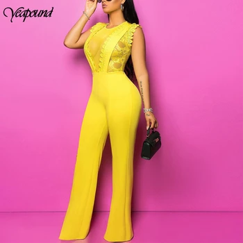 

Sleeveless Sexy Women Jumpsuit One Piece Elegant Party Wide Leg Romper Lace Waist Hollow Out Back Zipper Rompers Jumpsuits