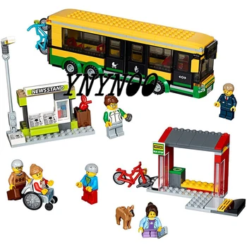 

02078 60154 Compatible lepininglys City Town Bus Station Classic Marvel Building Blocks 377pcs Newsstand Model Bricks Toys