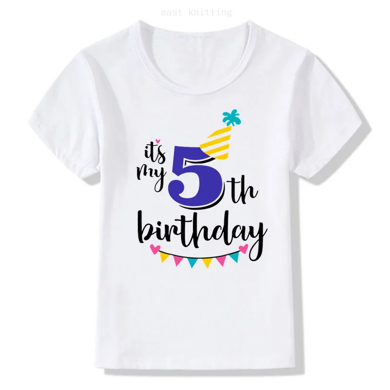 Новые детские летние футболки для дня рождения для мальчиков и девочек, футболка с короткими рукавами, Размер 1, 2, 3, 4, 5, 6, 7, 8, 9 лет, Детская праздничная одежда, футболки, топы